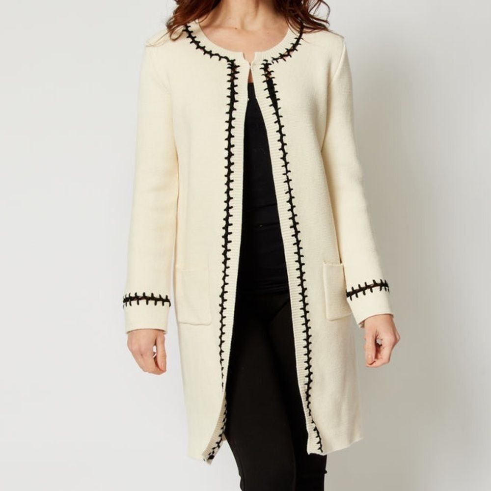 All Row Zig Zag Trim Sweater Coat cotton/wool blend sz L